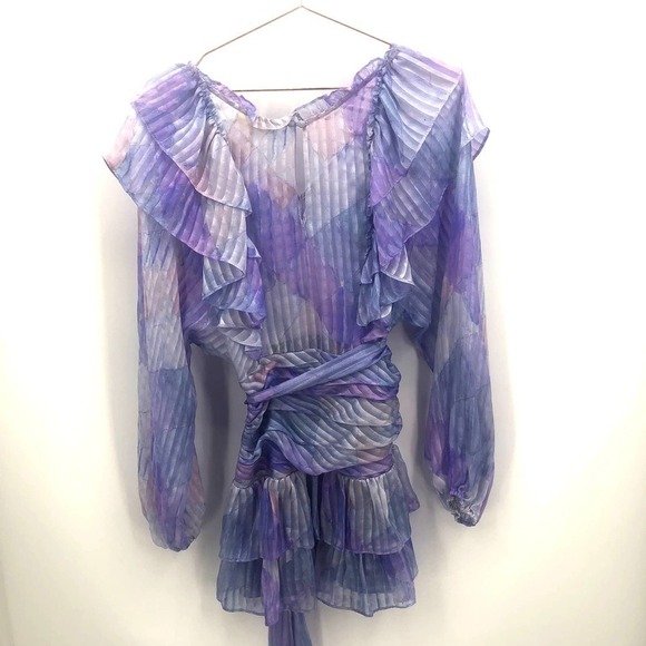 LOVESHACKFANCY Moxie Raindrop 100% Silk Purple Mini Dress Size 4 NEW - Picture 6 of 9